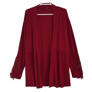 Women's Red Open Front Long Sleeve Lace Cardigan Size XL Cotton Polyester.